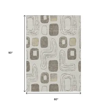 5' X 8' Beige Taupe And Tan Geometric Washable Indoor Outdoor Area Rug