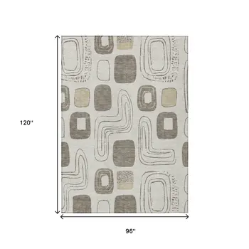 8' X 10' Beige Taupe And Tan Geometric Washable Indoor Outdoor Area Rug