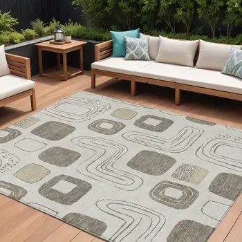 8' X 10' Beige Taupe And Tan Geometric Washable Indoor Outdoor Area Rug