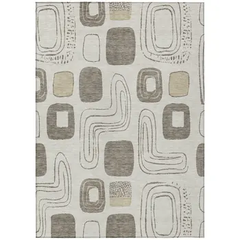 9' X 12' Beige Taupe And Tan Geometric Washable Indoor Outdoor Area Rug