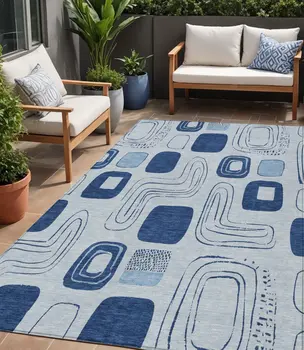 5' X 8' Blue And Sky Blue Geometric Washable Indoor Outdoor Area Rug