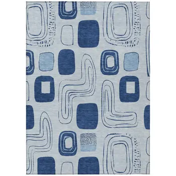 5' X 8' Blue And Sky Blue Geometric Washable Indoor Outdoor Area Rug