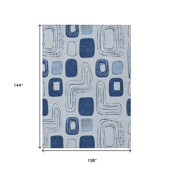 9' X 12' Blue And Sky Blue Geometric Washable Indoor Outdoor Area Rug