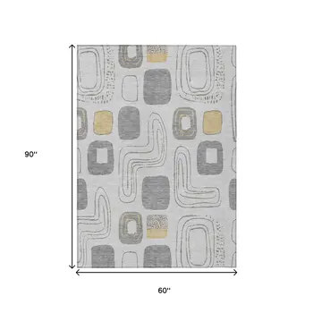 5' X 8' Gray Silver And Gold Geometric Washable Indoor Outdoor Area Rug