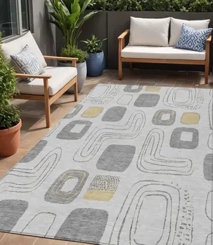 5' X 8' Gray Silver And Gold Geometric Washable Indoor Outdoor Area Rug