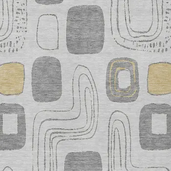 5' X 8' Gray Silver And Gold Geometric Washable Indoor Outdoor Area Rug