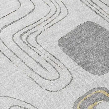 8' Gray Silver And Gold Round Geometric Washable Indoor Outdoor Area Rug