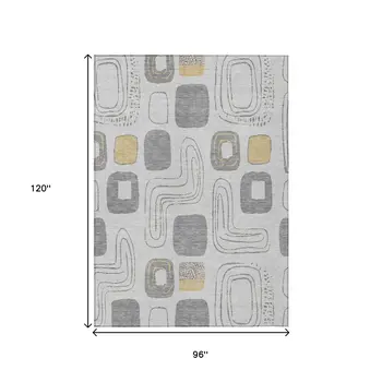 8' X 10' Gray Silver And Gold Geometric Washable Indoor Outdoor Area Rug