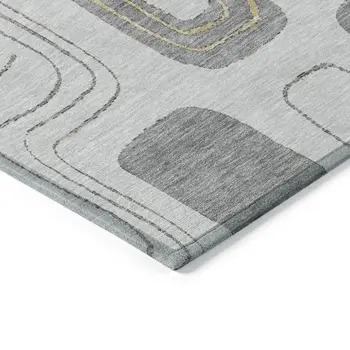 8' X 10' Gray Silver And Gold Geometric Washable Indoor Outdoor Area Rug