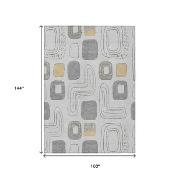 9' X 12' Gray Silver And Gold Geometric Washable Indoor Outdoor Area Rug