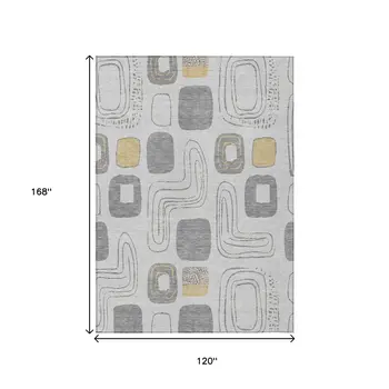 10' X 14' Gray Silver And Gold Geometric Washable Indoor Outdoor Area Rug