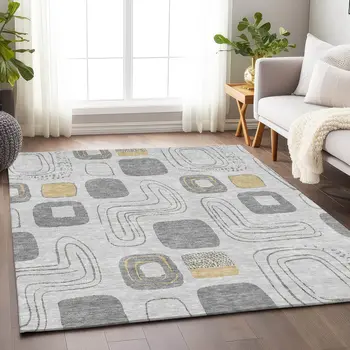 10' X 14' Gray Silver And Gold Geometric Washable Indoor Outdoor Area Rug