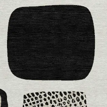 8' Ivory Black And Beige Round Geometric Washable Indoor Outdoor Area Rug