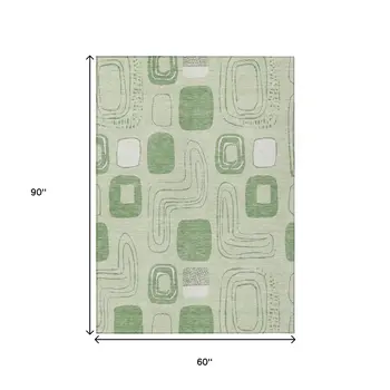 5' X 8' Mint Green And Ivory Geometric Washable Indoor Outdoor Area Rug