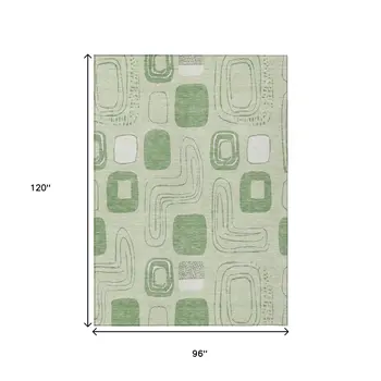 8' X 10' Mint Green And Ivory Geometric Washable Indoor Outdoor Area Rug