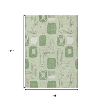 9' X 12' Mint Green And Ivory Geometric Washable Indoor Outdoor Area Rug