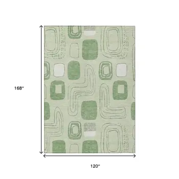 10' X 14' Mint Green And Ivory Geometric Washable Indoor Outdoor Area Rug
