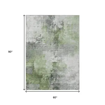 5' X 8' Green Gray And Silver Abstract Washable Indoor Outdoor Area Rug
