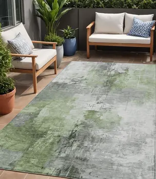5' X 8' Green Gray And Silver Abstract Washable Indoor Outdoor Area Rug