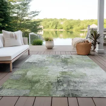 5' X 8' Green Gray And Silver Abstract Washable Indoor Outdoor Area Rug