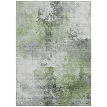 8' X 10' Green Gray And Silver Abstract Washable Indoor Outdoor Area Rug