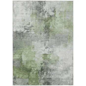 8' X 10' Green Gray And Silver Abstract Washable Indoor Outdoor Area Rug