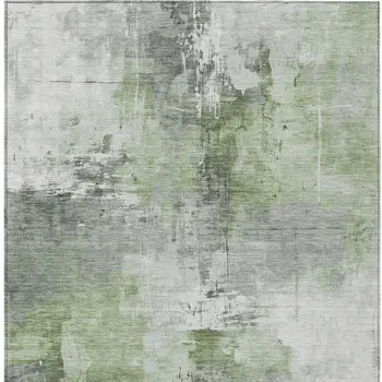 9' X 12' Green Gray And Silver Abstract Washable Indoor Outdoor Area Rug