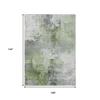 9' X 12' Green Gray And Silver Abstract Washable Indoor Outdoor Area Rug