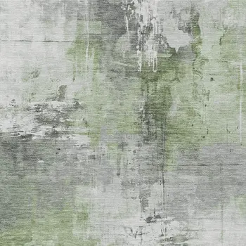 9' X 12' Green Gray And Silver Abstract Washable Indoor Outdoor Area Rug