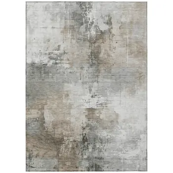 5' X 8' Ivory Gray And Khaki Abstract Washable Indoor Outdoor Area Rug