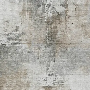8' X 10' Ivory Gray And Khaki Abstract Washable Indoor Outdoor Area Rug