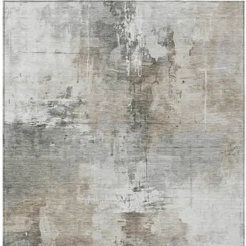 10' X 14' Ivory Gray And Khaki Abstract Washable Indoor Outdoor Area Rug