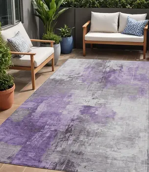 5' X 8' Purple Eggplant And Ivory Abstract Washable Indoor Outdoor Area Rug