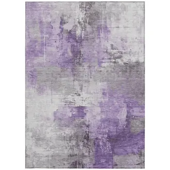 9' X 12' Purple Eggplant And Ivory Abstract Washable Indoor Outdoor Area Rug