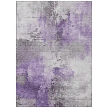 9' X 12' Purple Eggplant And Ivory Abstract Washable Indoor Outdoor Area Rug