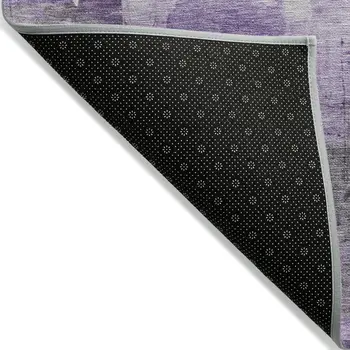 9' X 12' Purple Eggplant And Ivory Abstract Washable Indoor Outdoor Area Rug