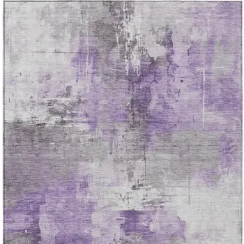 9' X 12' Purple Eggplant And Ivory Abstract Washable Indoor Outdoor Area Rug