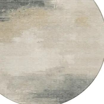 8' Beige Taupe And Ivory Round Abstract Washable Indoor Outdoor Area Rug