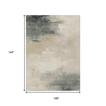 9' X 12' Beige Taupe And Ivory Abstract Washable Indoor Outdoor Area Rug