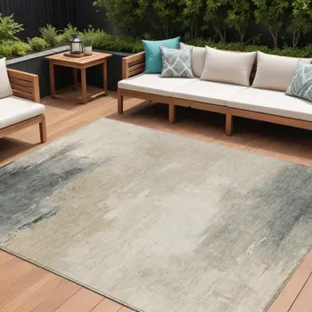 10' X 14' Beige Taupe And Ivory Abstract Washable Indoor Outdoor Area Rug