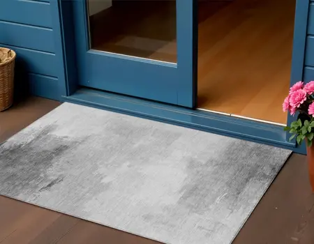 3' X 5' Gray And Silver Abstract Washable Indoor Outdoor Area Rug