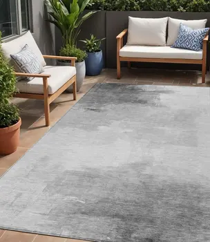 5' X 8' Gray And Silver Abstract Washable Indoor Outdoor Area Rug