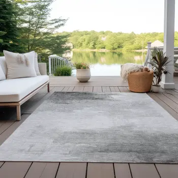 5' X 8' Gray And Silver Abstract Washable Indoor Outdoor Area Rug