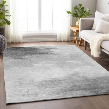 5' X 8' Gray And Silver Abstract Washable Indoor Outdoor Area Rug