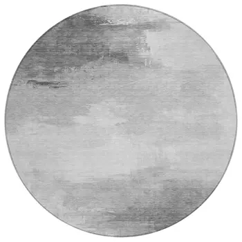 8' Gray And Silver Round Abstract Washable Indoor Outdoor Area Rug