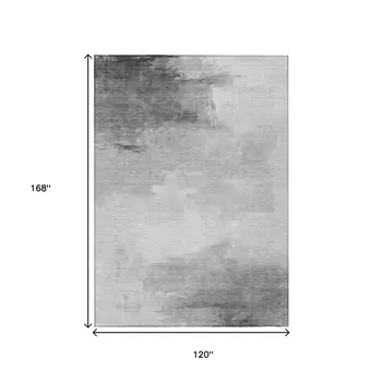 10' X 14' Gray And Silver Abstract Washable Indoor Outdoor Area Rug