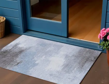 3' X 5' Sky Blue Gray And Ivory Abstract Washable Indoor Outdoor Area Rug