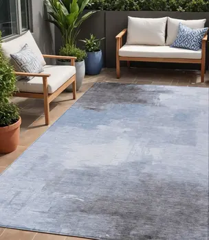 5' X 8' Sky Blue Gray And Ivory Abstract Washable Indoor Outdoor Area Rug