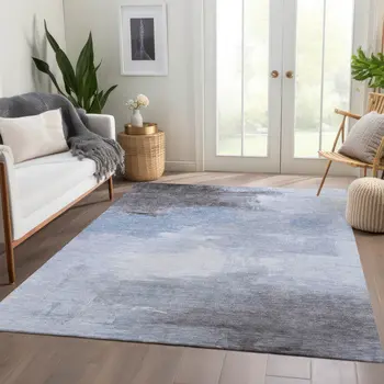 5' X 8' Sky Blue Gray And Ivory Abstract Washable Indoor Outdoor Area Rug