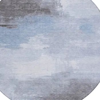 8' Sky Blue Gray And Ivory Round Abstract Washable Indoor Outdoor Area Rug